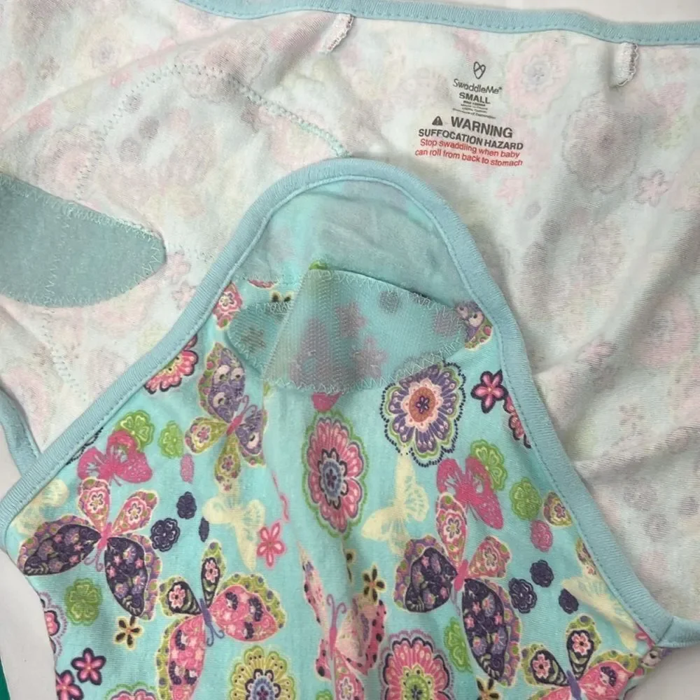 Swaddle me mint green with flower and butterfly print cotton swaddle Size small